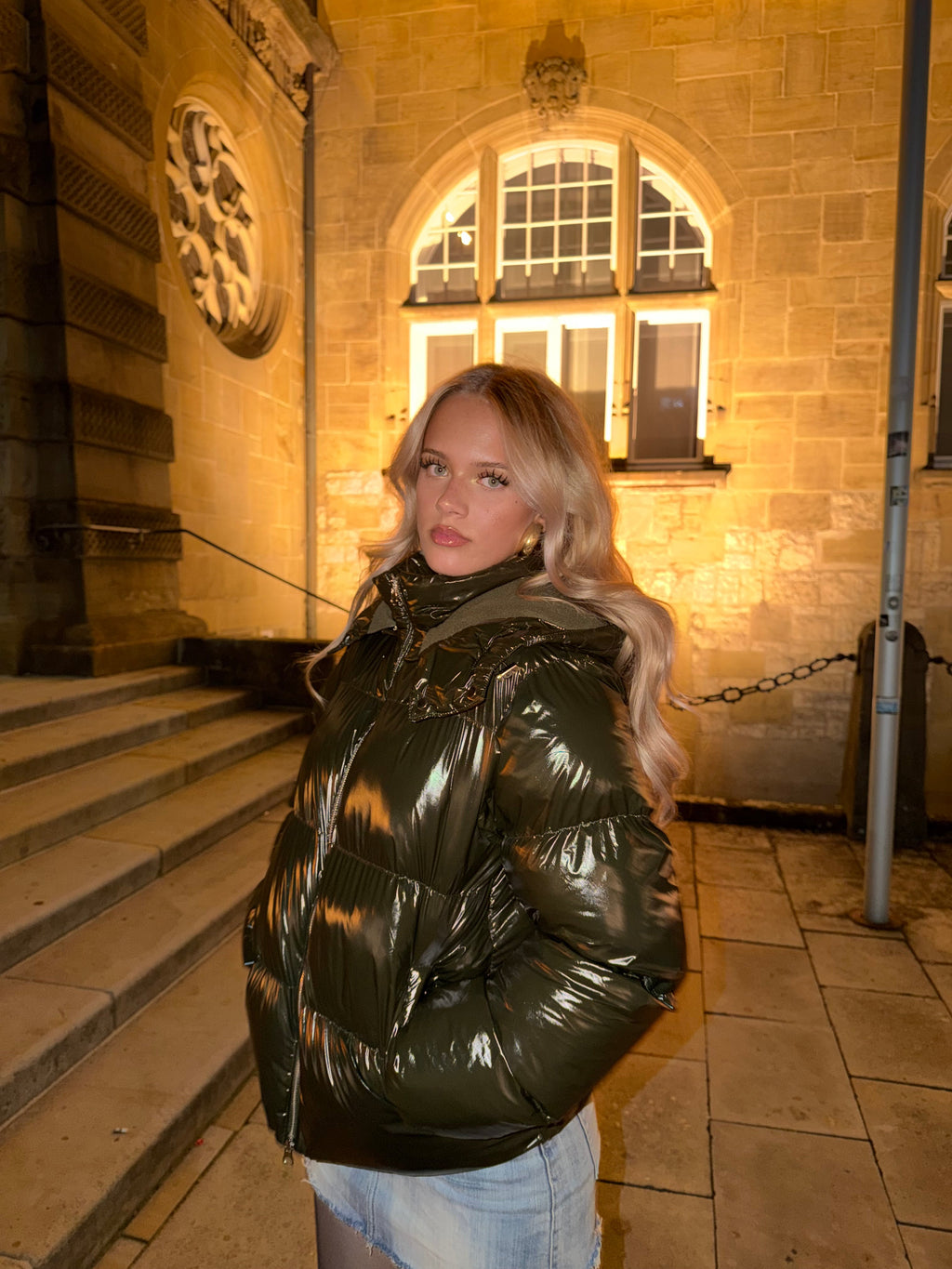 Premium Puffer Jacket i olivgrönt